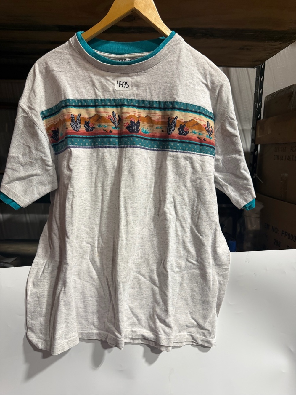 #4475-Youth Desert Stripe Short Sleeve Tee with Teal Trim